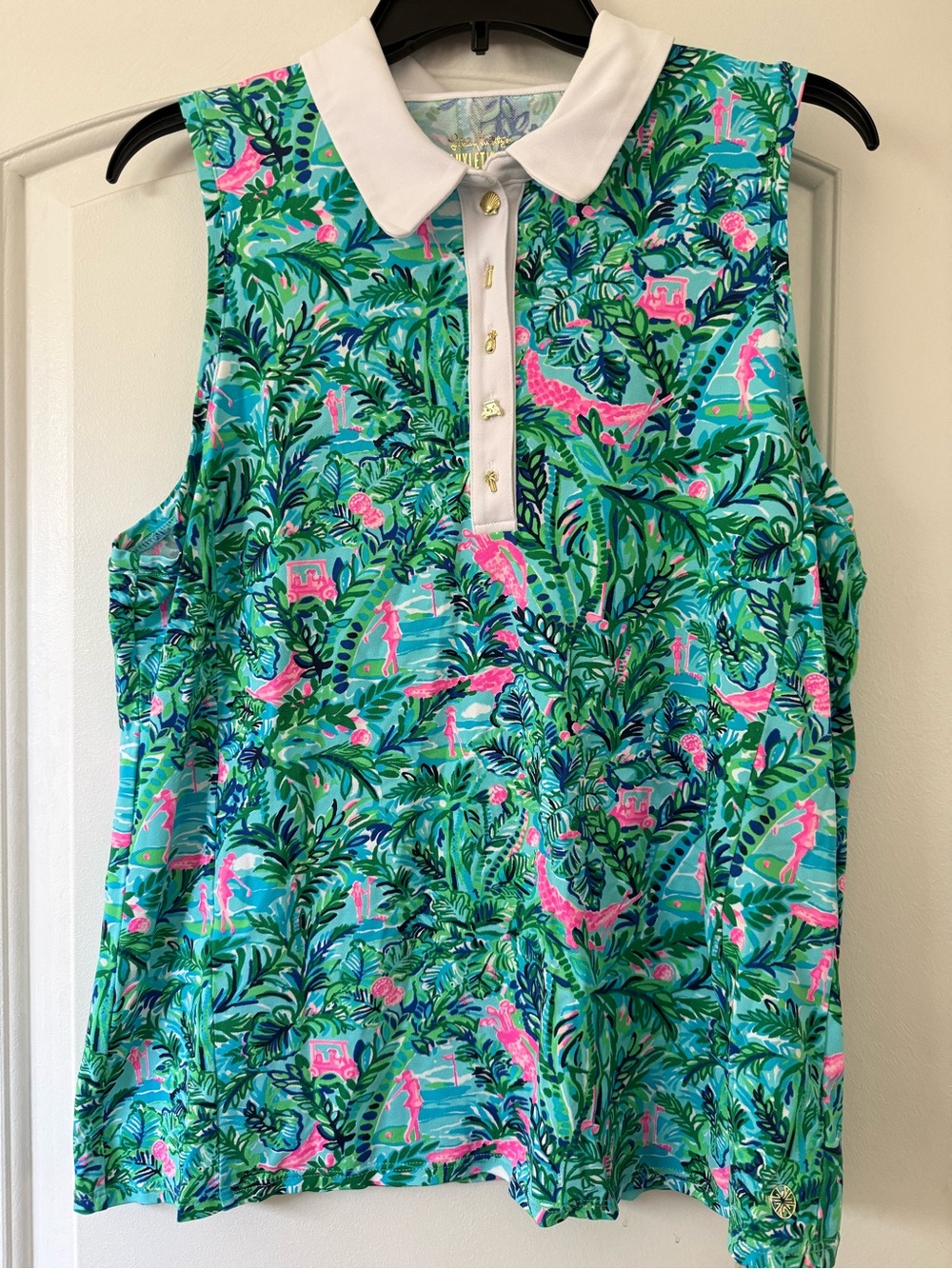 Lilly Pulitzer Luxetic UPF Imara Polo Horizon Par Fection Sz XL